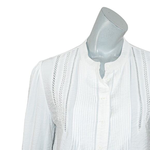 Ba&sh BASH Women's Laura Pleated Blouse ivory white Pleat n open ladder trim M - Picture 9 of 11